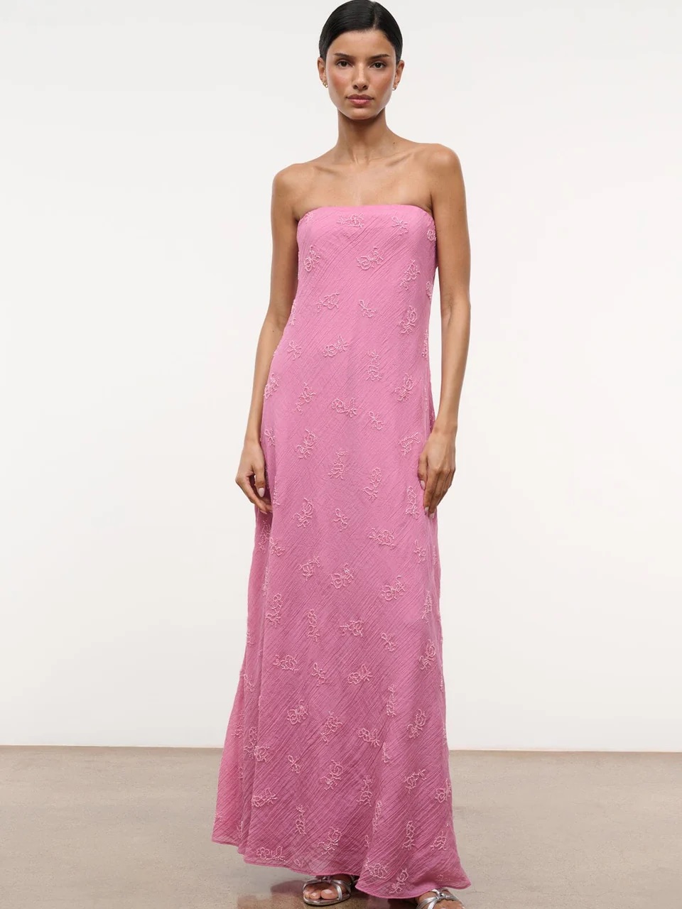 Staud Cassie Strapless Pink Maxi Dress
